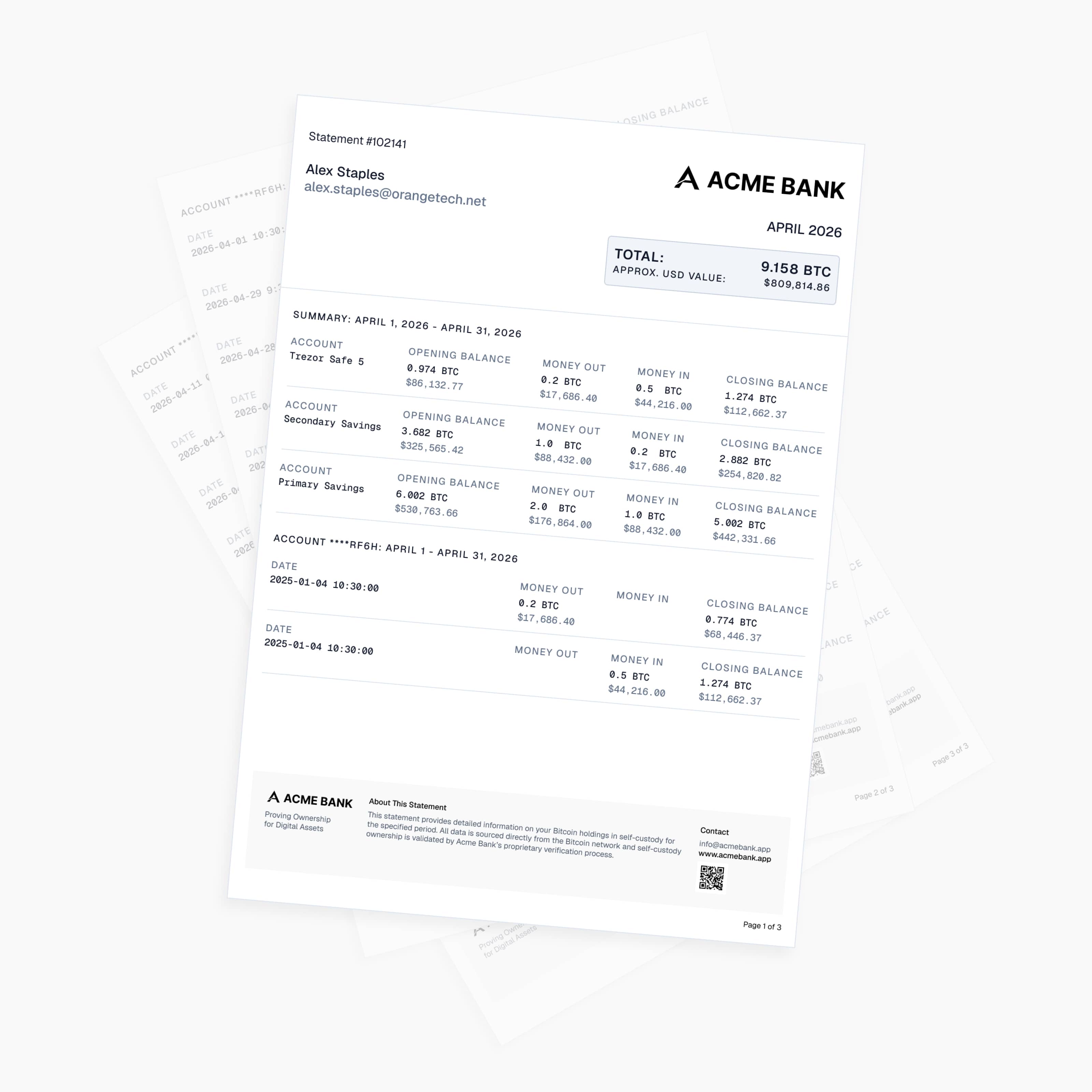 Example Hoseki verified digital asset statement